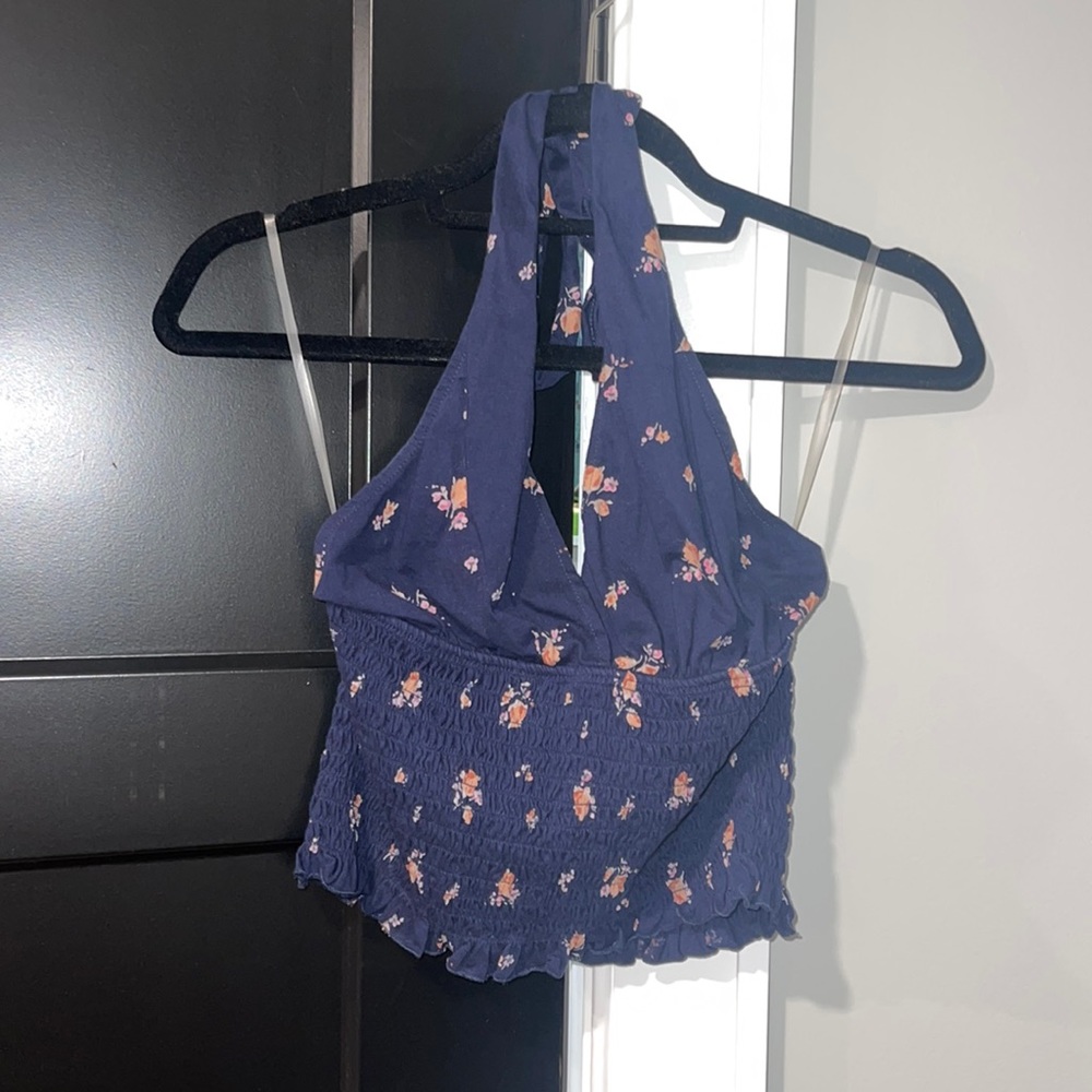 Blue Floral Crop, Halter Top
